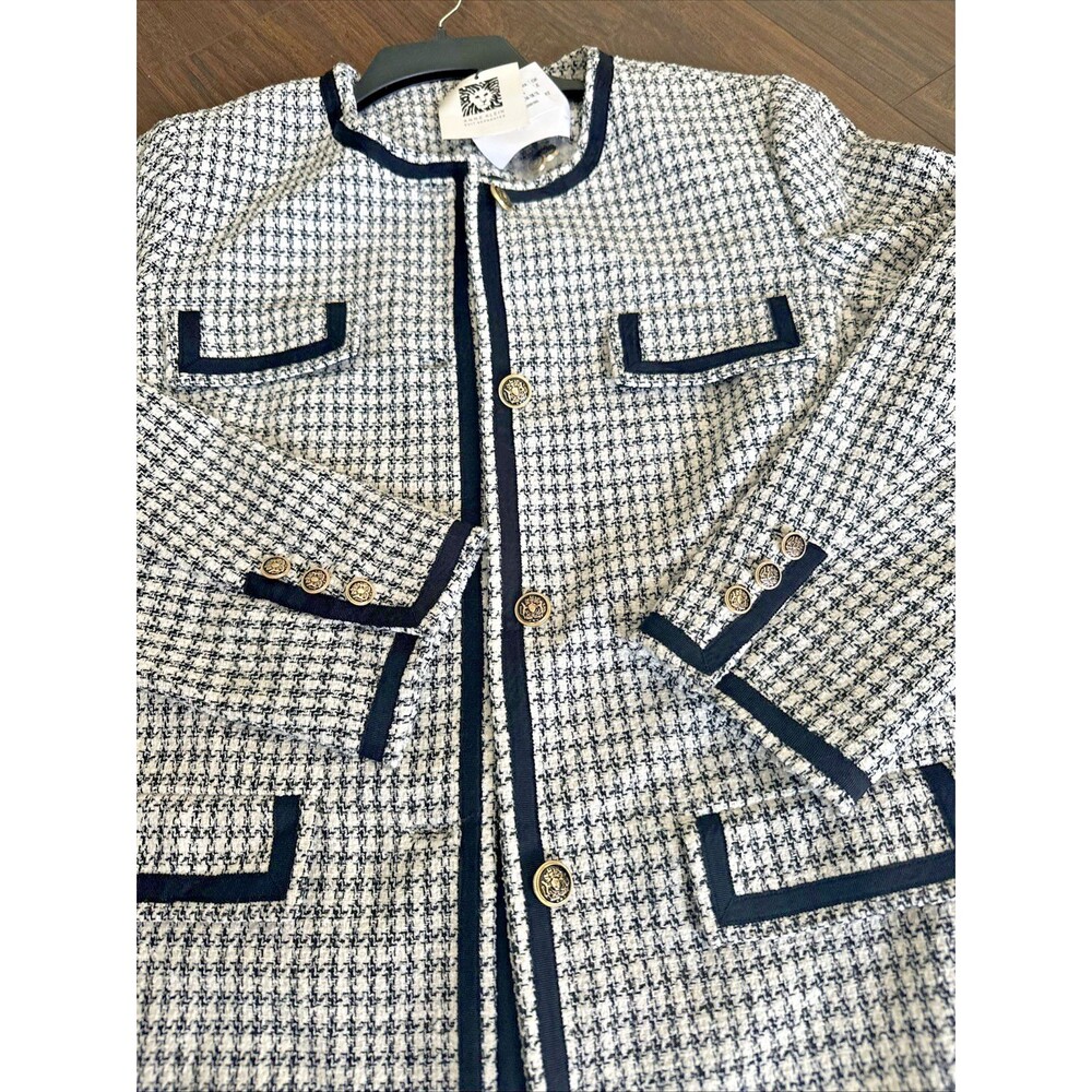 Anne Klein Women's Chic Tweed Fabric Collarless Long Jacket TopCoat Blazer 14 - Picture 7 of 12
